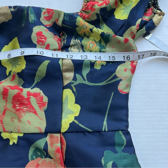 *SOLD c* Lulu’s So Stunning Navy Blue Floral Jacquard Puff Sleeve Dress small - Picture 14 of 16